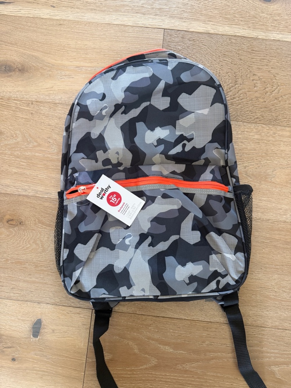 Gray Camo Men's Backpack with Orange Accent